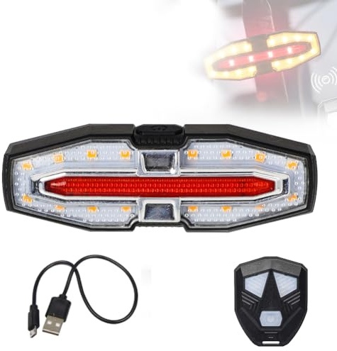 Bike Tail Light with Turn Signals Wireless Remote Control Waterproof Bicycle Rear Light Back USB Rechargeable Ultra Bright Safety Warning Cycling Taillight for Night Riding (Silver)