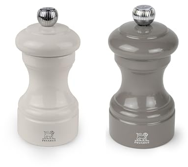 Peugeot Bistro Salz- und Pfeffermühlen-Set – Elfenbein/Rauchgrau, 2 Stück | Einstellbare Mahlkontrolle, manuelle Buchenholzmühlen für Pfefferkörner und Steinsalz, Präzisionsgewürz zum Kochen und Essen