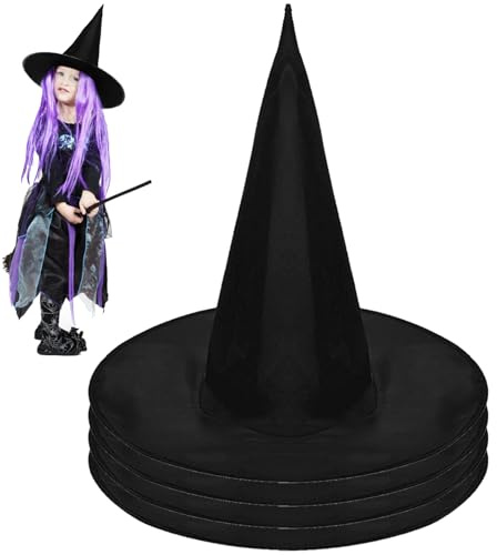 AUNGKWANG 4pcs Chapeaux de Sorcière d'halloween, 3/4/5/10 Chapeau d'halloween, Costume Cosplay Décoration de Chapeau de Sorcière Accessoires pour Cadeaux de Fête Déguisement de Festival (Noir)