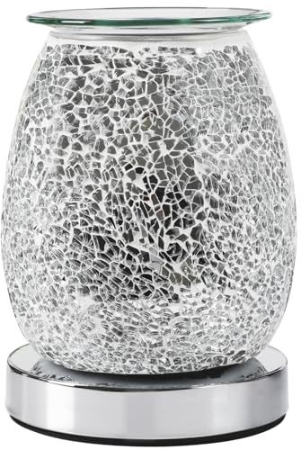 TRIXES Elektrischer Wachsbrenner mit Glassplittereffekt, Aromatherapie-Diffusor für ätherische Öle mit LED-Licht, Silber