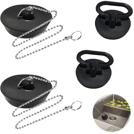 Bieiyhe 4 Pezzi Tappi Lavandino Bagno Gomma,Tappi Scarico Lavello Cucina,Tappo per Vasca da Bagno con Catenella,Tappo Universale,Tappi di Scarico Multifunzionali,Tappo di Scarico Doccia,Stopper Cucina