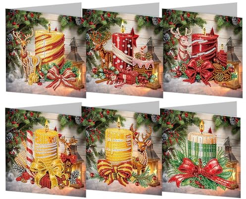 AMZLORD DIY Diamond Art Kits Grußkarten 6/12 Stück Diamant Painting Weihnachten Karten Weihnachtskarten Set mit Umschlag Strass Handwerk Grußkarte for Familie, Freunde und Liebhaber