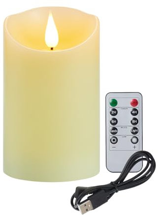 Koelaa Candele LED Ricaricabili, Candele Senza Fiamma, Effetto Fiamma 3D Realistica, Cera Pura, Timer e Telecomando, 7.5 * 15cm
