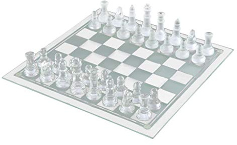 Wdfnexalai Schachspiel aus Glas, elegante Stücke und Glasbrettspiel, mattiert, klar, 20x20 cm