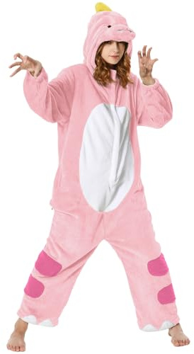 OLAOLA Vuxen onesie, rosa dinosaurie djurkostym, unisex onesies plysch halloween jul cosplay pyjamas fest endelad nattkläder