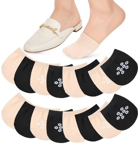 Ptwola 8 Pairs Women No Show Toe Topper Socks Liner Half Socks Invisible Seamless Grip Non Slip Grip Sock Low Cut Hidden Tipi Toe Covers Sox for Flats Slingback Heels Mules Slides Sandal
