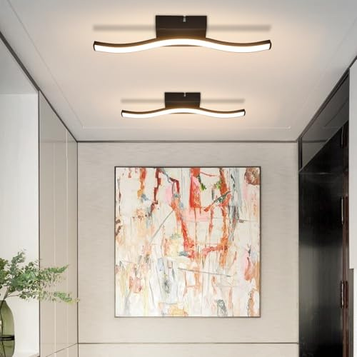 Homefire 2ER Deckenlampe LED Schlafzimmer Deckenleuchte Wohnzimmer: Modern | Schlafzimmerlampe Schwarz 6W Küchenlampe Innen Wellen Design Wohnzimmerlampe 3000K Warmweiß Deckenbeleuchtung für Küche Flur