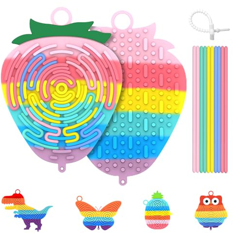 BDWing Sensoriale Incastro Board, Silicone Double Face Giochi da Viaggio Antistress Bambini in Aereo e Auto, Giochi Autismo ADHD per Calmo, Relax, Creativite e Concentrazione(Pastelli, Fragola)
