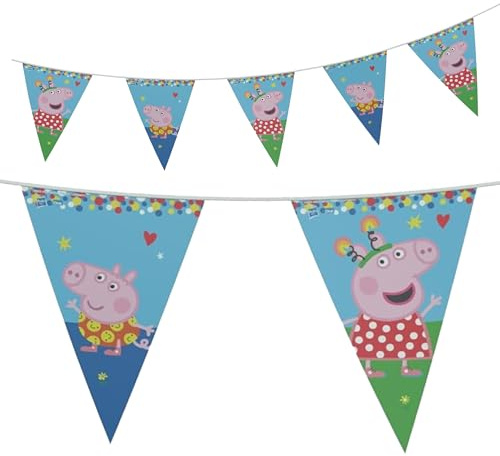 Party Factory Peppa Pig Wimpelkette Papier mit 10 Wimpeln, Länge ca. 5 Meter, Party Girlande, Geburtstagsdeko, Mottoparty