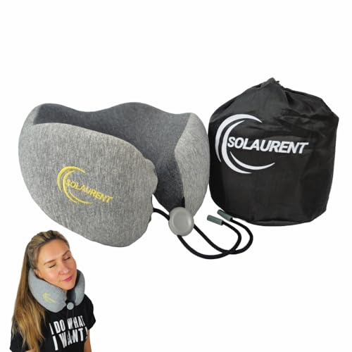 SOLAURENT Dream Travel Oreiller de Voyage à Mémoire de Forme, Coussin de Voyage Cervical Ergonomique, Coussin Avion, Tour de Cou Avion Réglable, Coussin Nuque pour Voiture Train
