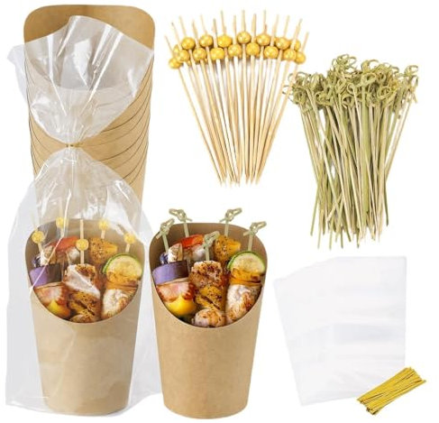 Titolare delle patatine francese - Coppe di salumi di carta, coppe di salumi usa e getta | Set di tazze di salumi con bastoncini e borse, bicchieri di carta per una festa single che serve