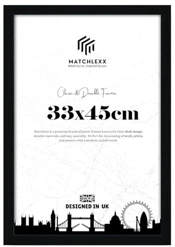 MatchLexx Modern Black 33x45 cm Poster Frames | Mdf Wooden Shatter-Proof Styrene Portrait & Landscape | Jigsaw Puzzle Photo Movie Frame | for Home Office & Livingroom