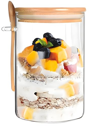 MUAMAX Contenitori da cucina in vetro da 530 ml con coperchi e cucchiaio, contenitori da cucina in vetro per farina, contenitori ermetici in vetro, barattoli di vetro, zucchero, caffè, per farina