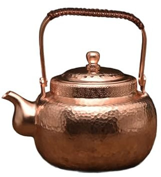 OZBMA Bouilloire à thé en cuivre martelé rétro 1700 ML 20 x 18 cm, Faite à la Main, théière Turque pour cuisinière (Couleur vive 20 x 18 cm, 1700 ML)