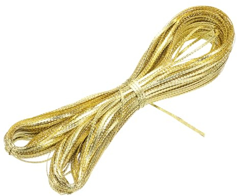 QUARKZMAN Filo Metallico Cordoncino, 3mmx100m Nastro Piatto Filo Sottile Per Decorazioni Artigianali Confezione Regali Feste Matrimonio Natale Decorazioni, Oro Chiaro