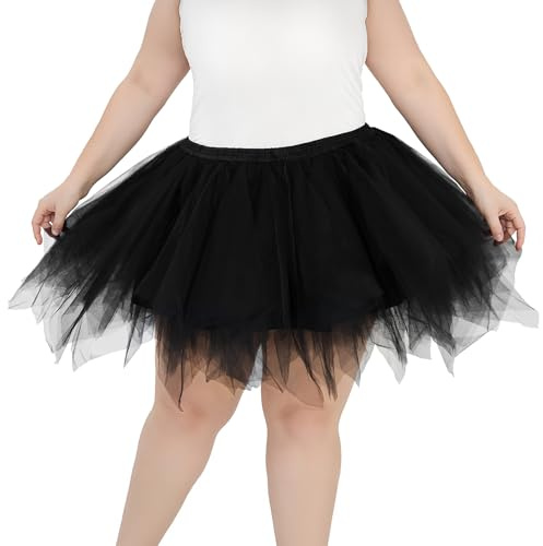 TRIWORKS Plus Size Black Tutu Adult Women Ballet Bubble Tulle Skirt for Dance Layered Tulle Petticoat Halloween Tutu L