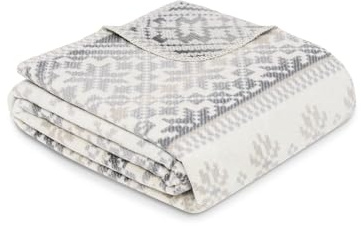 Ibena Salzburg Decke 150x200 cm - Baumwollmix, kuschelig, warm & waschbar, Kuscheldecke grau wollweiß Norweger Muster