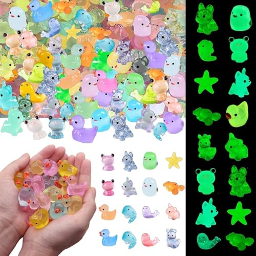 WNTJN 90 Pièces Mini Animali di Resina Luminosi, Miniatures en Résine Qui Brillent dans Le Noir pour Aquarium, Jardin Féerique, Décor de Maison de Poupée - Idée Cadeau