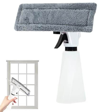 Window Cleaner Squeegee - Microfiber Scrubbing Pad with Built-in Spray Bottle, Ergonomic Handle for Comfortable Grip | Versatile Glass Tray for Windshield Car Tiles Bathroom Countertop Doo