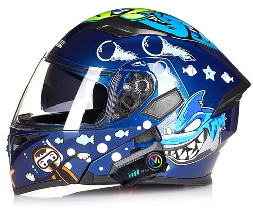 Frcychri Casque Moto Modulable Intégral Bluetooth, ECE Homologué Double Visière, Lunette De Sécurité, Rabattable Design Arrière pour Hommes Et Femmes Adultes F,X-Large