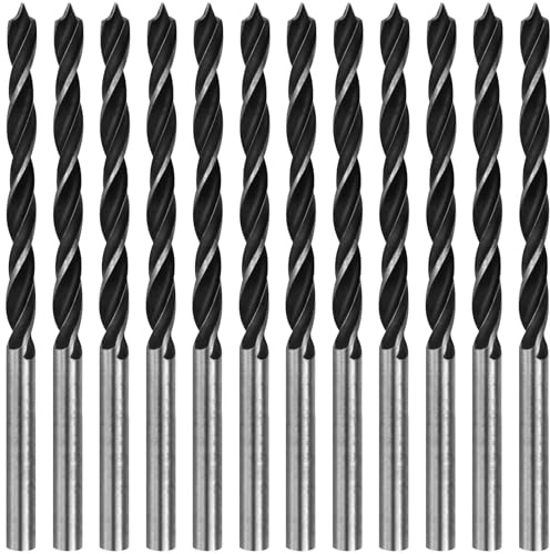 Lunhoo 12pcs Brad Point Drill Bits 4 mm, High Carbon Steel Wood Drill Bit for Wood, Softwood, Hardwood, Plywood, Plastic, Pressed Board