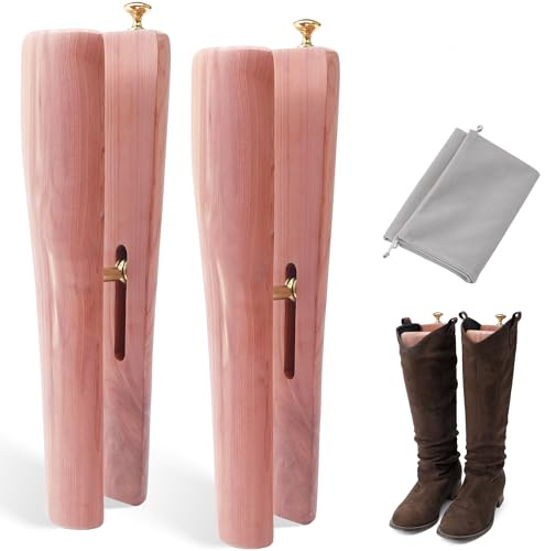 14 Inch Cedar Boot Tree Shaft Shaper for Tall Boots, Adjustable Boot Stretcher Calf & Boot Trees for Cowboy Boots, 100% Natural Cedar Boot Tree,Reduce Creases &Sagging Boot Holder for Men & Women