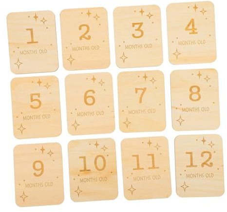 Kisangel 12pcs Wooden Infant Milestone Cards Monthly Growth Photography Props Baby Birthday Month Marker Signs for Newborns and Babies