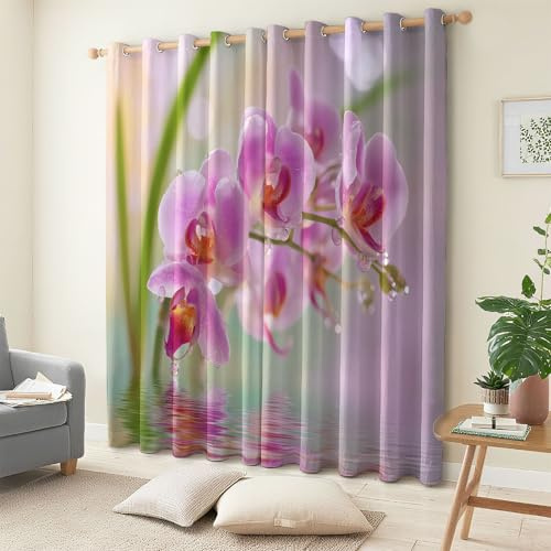 Generico Tende Surrealismo Fiori Orchidee Oscuranti, Rosa Chiaro Tende Termiche Isolanti con Occhielli per Finestre di Camera da Letto e Soggiorno - 140 x 245 cm (L x A) (2 Pannelli)