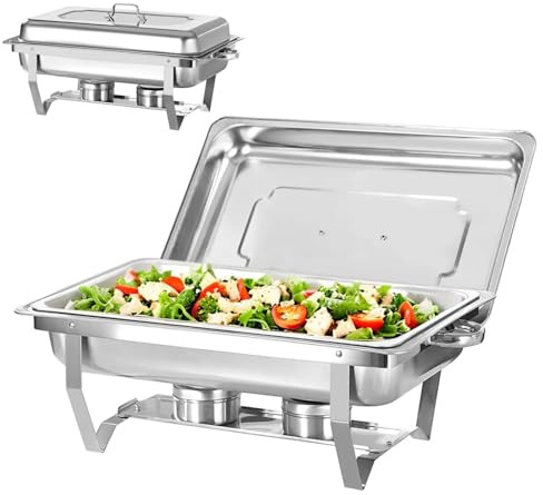 Set Buffet Scaldavivande, Set Buffet Scaldavivande Pieghevole in Acciaio Inossidabile da 8 Quart/7,6 L con Telaio Pieghevole, Scaldavivande per Feste, Forniture per Catering, Banchetti e Matrimoni