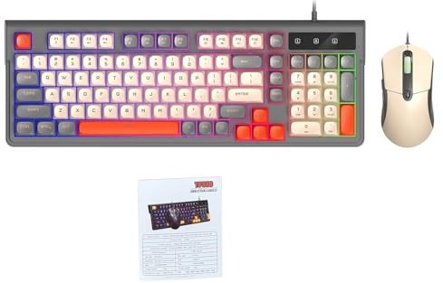 Denash Combo Tastiera e Mouse da Gioco, Design Ergonomico con Layout Compatto a 98 Tasti Retroilluminato RGB e Mouse a 6 Pulsanti, con DPI Regolabile Fino a 7200, per e Ma (Insieme grigio)