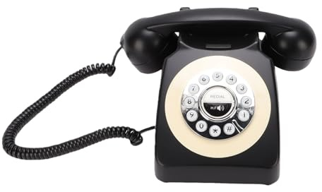 VBESTLIFE Teléfono Retro Bluetooth con Auricular, Teléfono Fijo Inalámbrico, de Escritorio Estilo Vintage con Altavoz Bluetooth y Carga USB (Black)