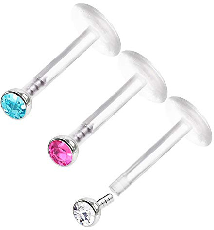 KJM FASHION 3 STK Flexi Lippe 1,2mm 16 Gauge Ohrringe Piercing Schmuck