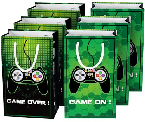 WERNNSAI Game Gift Bags - 16 PCS Mini Gaming Party Bags for Boys Birthday Party Supplies Kids Treat Goodies Bag with Handles for Birthday Celebration Anniversary Favor Gift Wrap