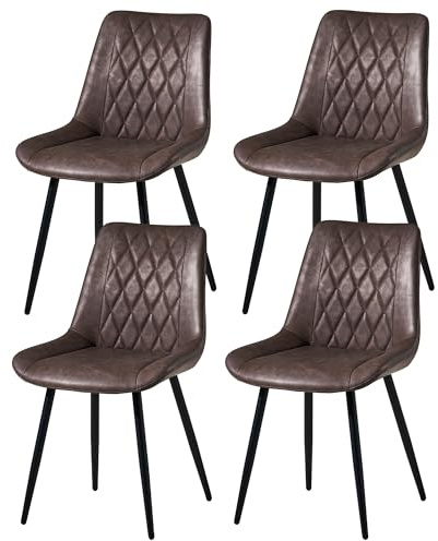 CLIPOP Esszimmerstühle 4er Set, Sitzfläche aus Braun Kunstleder, Küchenstühle, Wohnzimmerstühle, Polsterstühle mit Rückenlehne, Stühle für Esszimmer, Küche, Wohnzimmer, Büro