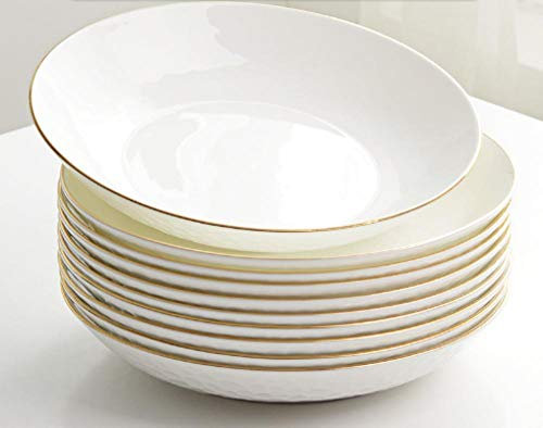 Placa de porcelana de hueso con borde de oro blanco puro de 8 pulgadas, juego de 4/6/10 piezas, plato para el hogar, plato hondo, plato plano, plato cuadrado