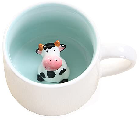 Tasse à café mignonne,Tasses en céramique de thé au lait Kawaii,Cadeau de tasse du matin animal 3D pour Mariages,Anniversaires (Vache)