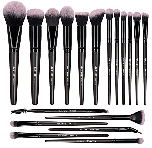 Makeup Brushes, MAANGE 18 Pcs Premium Synthetic Make up Brushes Set Soft Foundation Powder Eyeliner Eye Shadow Makeup Brush Set Professional (Black)