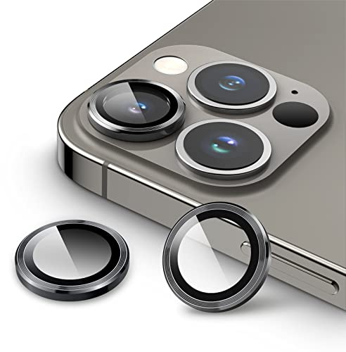 JETech Kameraschutz Schutzfolie für iPhone 13 Pro Max/13 Pro, Graphit | 1 Set, 9H Gehärtetes Glas Schutzfolie, Metallring-Abdeckung, Einfache Installation, HD Klar