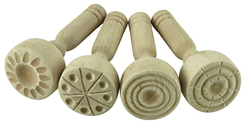 Modelling tools | Wooden clay & modelling dough stampers | Pack of 4 designs | Wooden Playdough Accessories, Easy-Grip Stampers with 4 Patterns, For Nurseries, Schools and Home, Ages 3+
