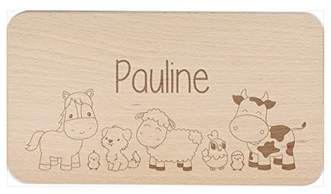 Striefchen® Holz-Frühstück-Brettchen für Kinder mit Wunschname ideales Kindergeburtstags-Geschenk Bauernhof
