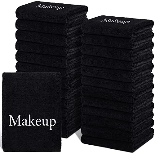 TURSTIN Lot de 24 serviettes démaquillantes en microfibre réutilisables pour le visage et le nettoyage du visage pour femme - Noir - 33 x 33 cm