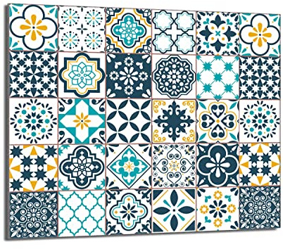 DarHaus Placa protectora de vitrocerámica 60 x 52 cm 1 pieza cocina eléctrica universal para inducción protección contra salpicaduras tabla de cortar de vidrio templado como decoración, MOSAICO