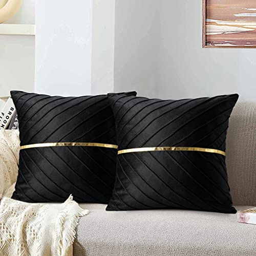 Kissenbezüge, Schwarz, 50 x 50 cm, modern, dekorativ, goldfarben, Sofakissenbezug, Vintage, weich, verdeckter Reißverschluss, für Stuhl, Wohnzimmer, Haus, Schlafzimmer, 2 Stück