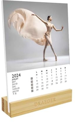 DRAEGER PARIS | Calendar on Base Dance 2024 | 12 x 16.5 cm | Year 2024 | 7 Languages | Monthly Desk Decoration Calendar | Bamboo Base | FSC® Certified Paper | Vegetable Inks