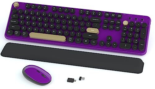 Combinaciones de teclado y mouse inalámbricos coloridos, teclado y mouse retro inalámbricos de tamaño completo, conexión de 2.4 GHz y mouse óptico para Windows, Mac, PC, portátil para el hogar y la