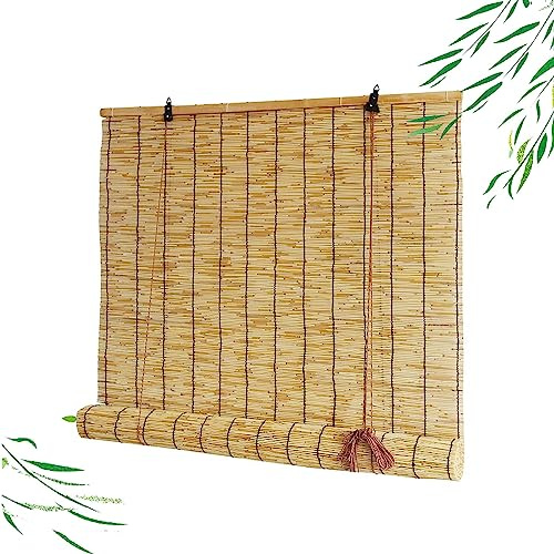 Bambusrollo Mit Lifter, Sonnenschutz Reed Vorhang Rollo, Wetterfest Retro Bambus Rollo Jalousine, Sichtschutz 50x60 60x90 70x80 80x100 90x120 100x150 110x160 120x180 130x200 140x220 150x250 160x300 (