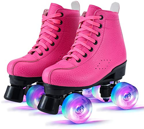 Rollschuhe für Mädchen/Frauen,Damen Klassische Retro Rollschuhe,4 Glänzend Rädern Rollschuhe für Männer und Jungen,PU Leder Erwachsene Rollschuhe für Innen/Outdoor,ideal für Anfänger