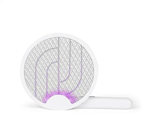 Electric Fly Swatter Racket 2-in-1 USB Rechargeable Fly Zapper Foldable 3000V Bug Zapper with 4 Mosquito Killer Lamp for Outdoor & Indoor for Home, White
