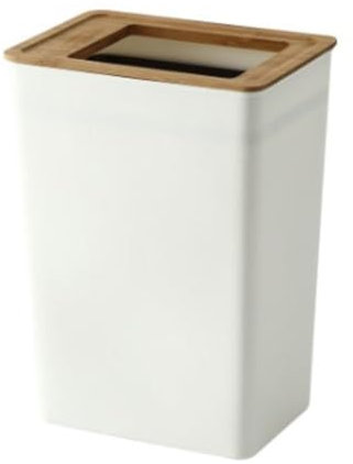 Poubelle Cuisine Simple Couvercle en Bambou Poubelle Maison Salon Cuisine Chambre Salle de Bain Poubelle créative Corbeille à Papier pour Chambre Bureau Salon (Color : White, Size : 7.5L)