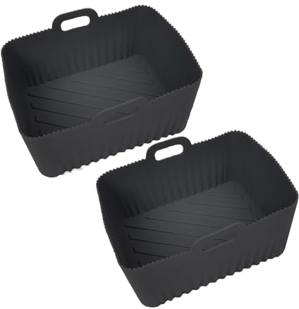 Airfryer Silikonform für Ninja Foodi Max AF400EU AF451EU 9,5L, AF500EU 10,4L, 2PCS Upgrade Großformat Silikon Backform anstelle Backpapier, Heißluftfritteuse Zubehör für Dual Zone Air Fryer (Schwarz)